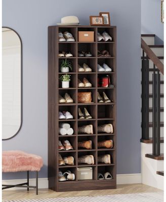 10-Tier Wooden Shoe Storage Cabinet with 30 Cubbies, Freestanding Tall Shoe Rack Organizer