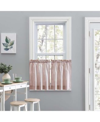 Plaza Classic Ticking Stripe Printed on Natural Ground 1.5" Rod Pocket Tailored Tiers 56" x 36" Brick