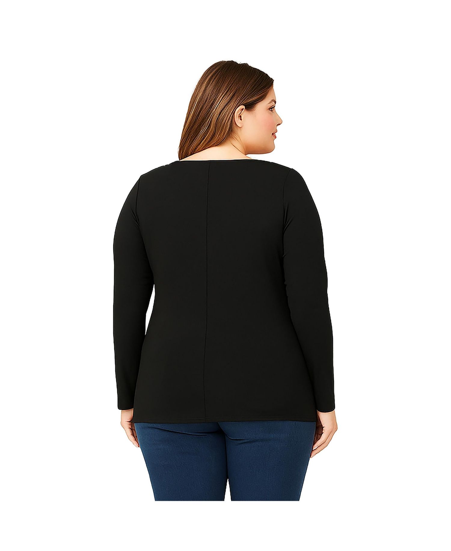 Plus Size Long Sleeve Boat Neck Knit Top