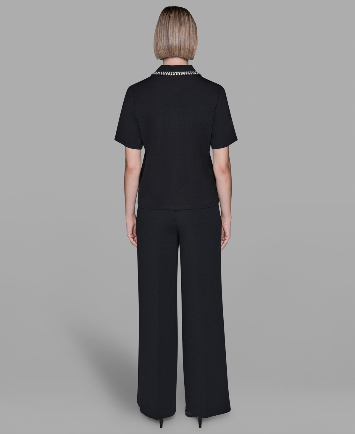 Karl Lagerfeld Women's Luxe Jeweled Short-sleeve Knit Shirt In Black