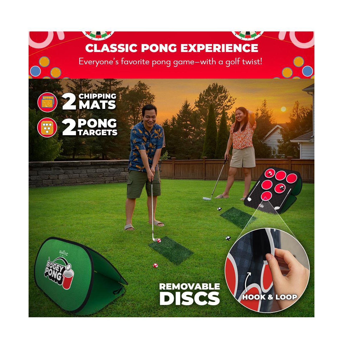 Bogey Pong | 3-in-1 Backyard Pong Golf Game Set with Darts & Tic Tac Toe | Remove Discs for Pong Golf Style Gameplay