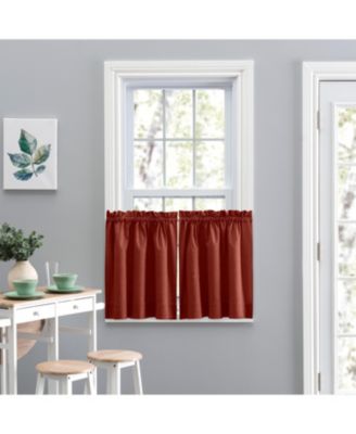 Ellis Lisa Solid Color 1.5" Rod Pocket Poly Cotton Duck Fabric Tailored Tiers 56"x24" Red