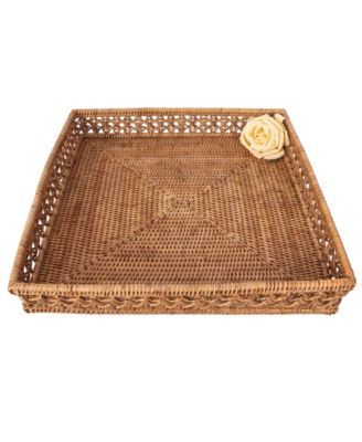 Artifacts Trading Company Artifacts Trading Company Rattan Seca Design Square Tray 16" With Glass Insert