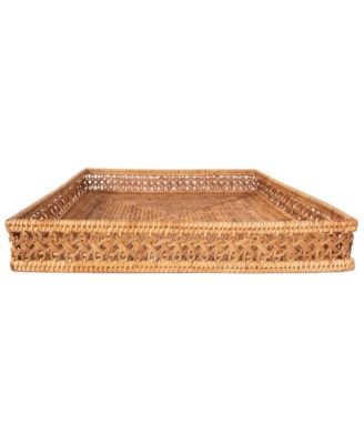 Artifacts Trading Company Rattan Seca Design Square Tray 18" With Glass Insert