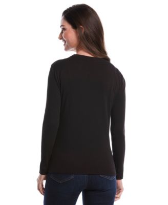 Petite Embellished Neck Long Sleeve Top