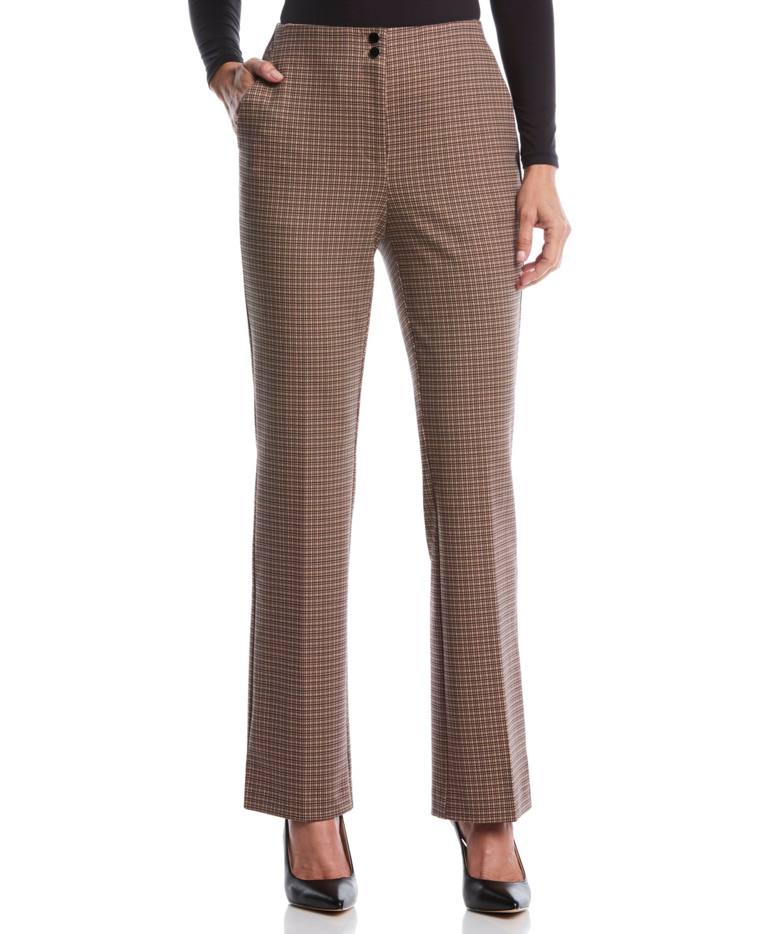 Petite Plaid Print Ponte Bootcut Pants