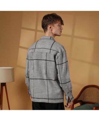 Men's Moon Grey Graph-Check Waffle Overshirt