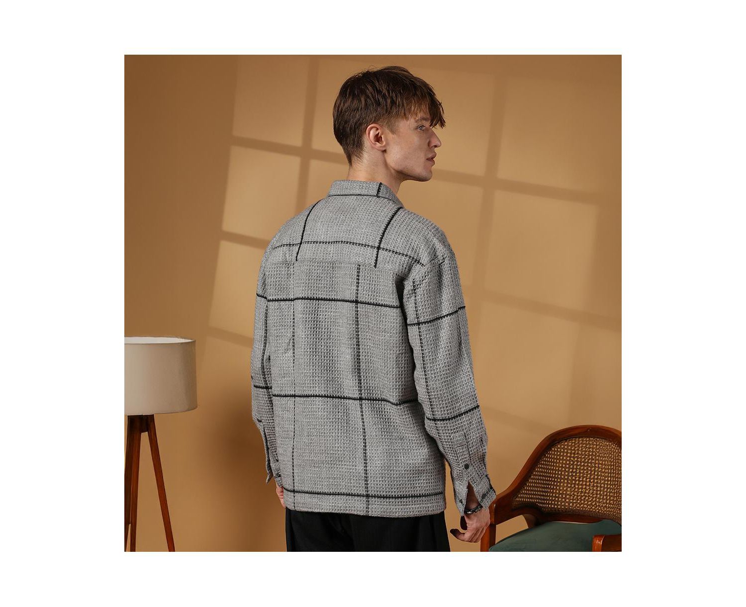 Men's Moon Grey Graph-Check Waffle Overshirt