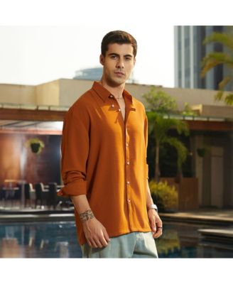 Men's Rust Orange Breezy Wrinked Shirt