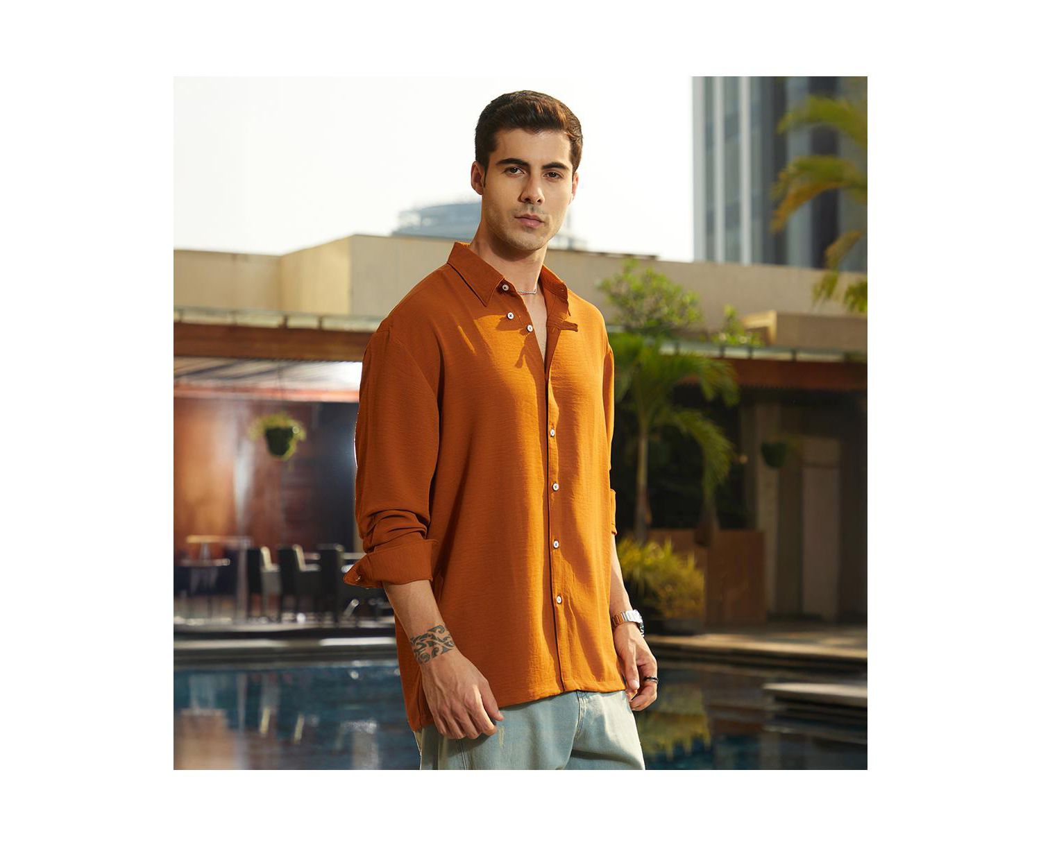 Men's Rust Orange Breezy Wrinked Shirt