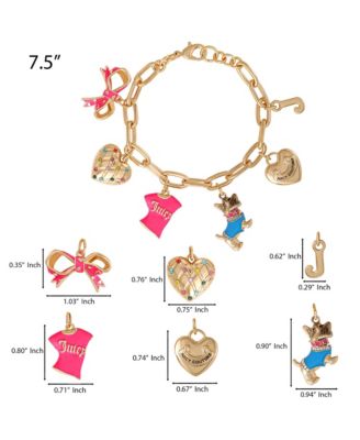 Pink and Gold Charm Bracelet with Bow, Dog, and Heart - 7.5''