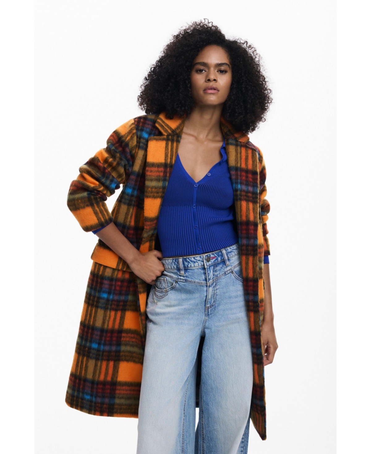 Desigual Women's Long checkered coat
