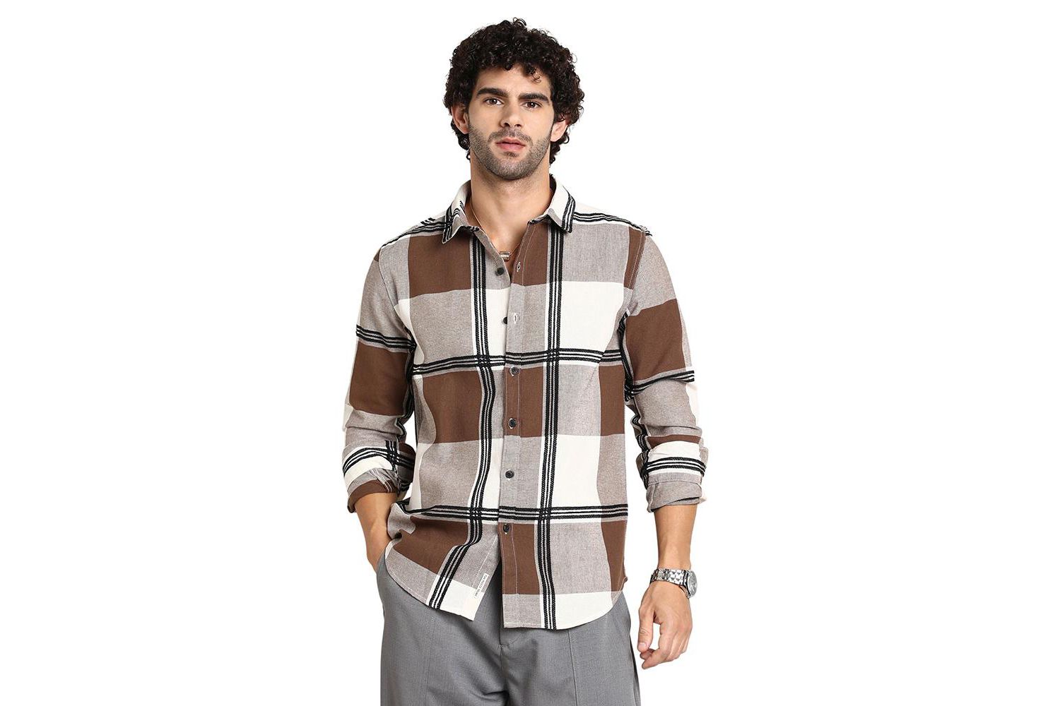 Men's Russet Brown Overlap Buffalo Shirt