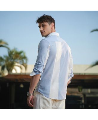 Men's Powder Blue & Daisy White Panel-Tactile Shirt