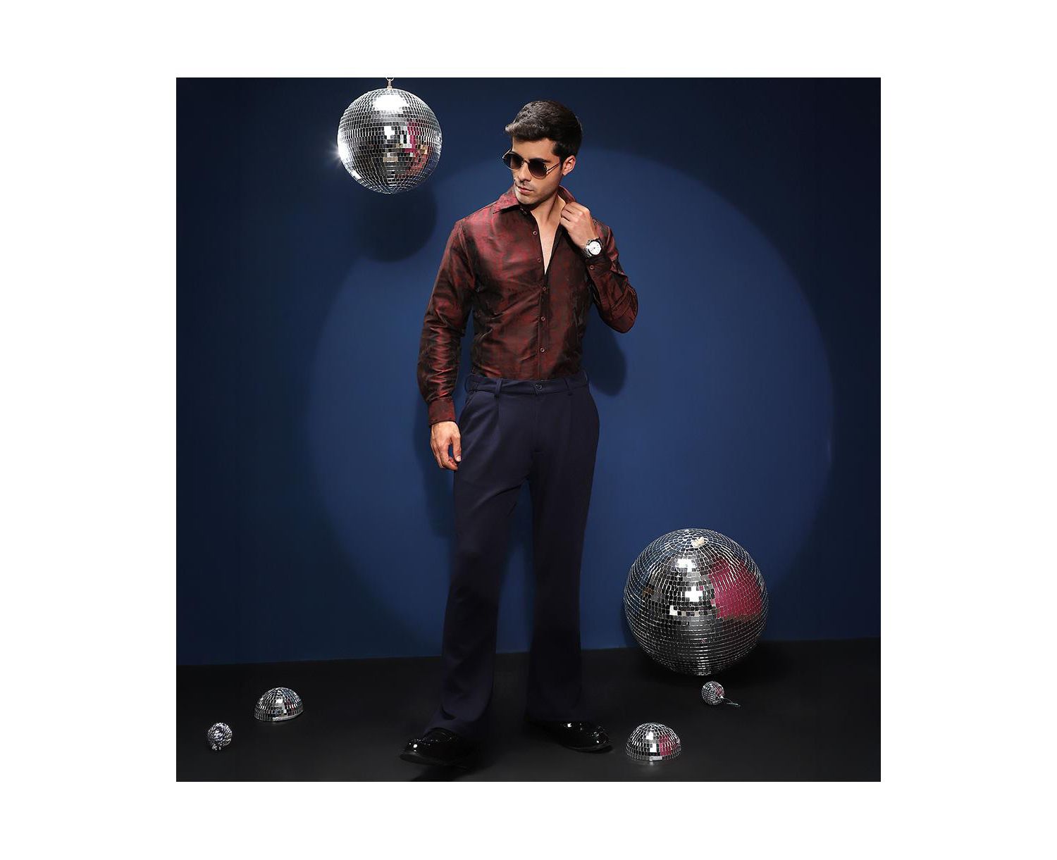 Men's Burgundy Red Abstract-Woven Shirt