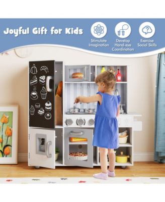 Play Kitchen Toy Set w/ Chalkboard Oven Sink Faucet Stove Water Dispenser