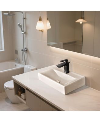 18 1/8" x 12 3/16" x 4 5/16" Wall Mount Ceramic Sink w/ Modern 1 Hole Bathroom Square Faucet ORB