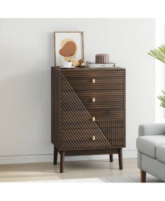 CASAINC 23.6"W x 35.4"H 4-Drawer Wood Metal Slides, Solid Wood Legs, Mid-Century Style Storage Cabinet