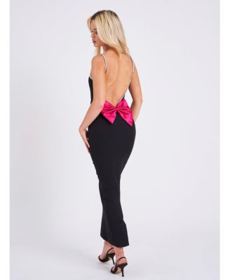 Women's Flore Black Crystal Straps Backless Gown With Bow