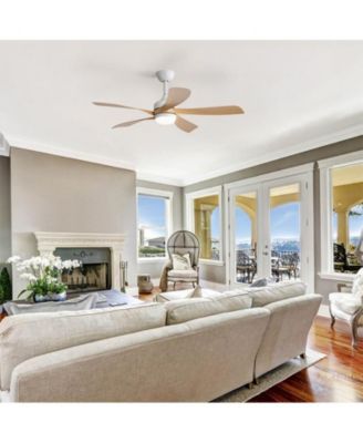 52-inch Minimalist White 5-Blade Flush Mount with Remote Control and Led Light