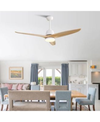 56-inch Modern White 3 Solid Wood Blade Tri Color Dimming Ceiling Fan with Six Speed Remote Control and Forward Reverse Function for Indoor