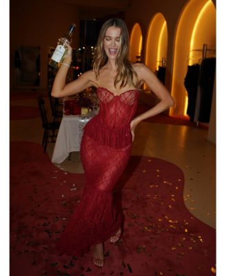 Women's Quennell Burgundy Lace Corset Maxi Dress