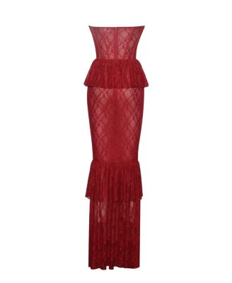 Women's Quennell Burgundy Lace Corset Maxi Dress