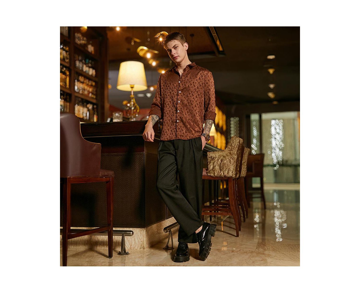 Men's Chocolate Brown Mozaic-Tactile Shirt