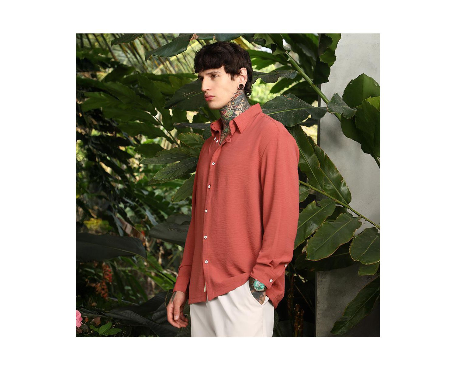 Men's Coral Orange Breezy Wrinked Shirt
