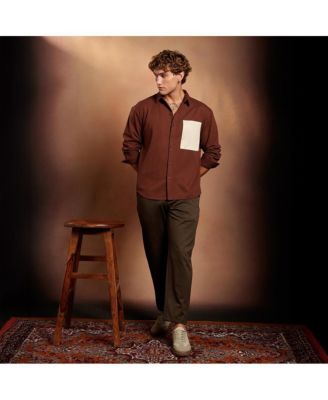 Men's Chocolate Brown Block-Patch Oversized Shirt