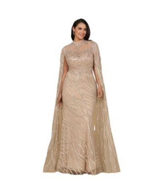 Women's High Neck Gown with Long Cape Sleeves