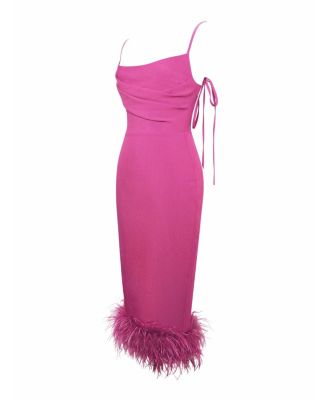 Women Fiona Fuchsia Feather Trim Bottom Maxi Dress