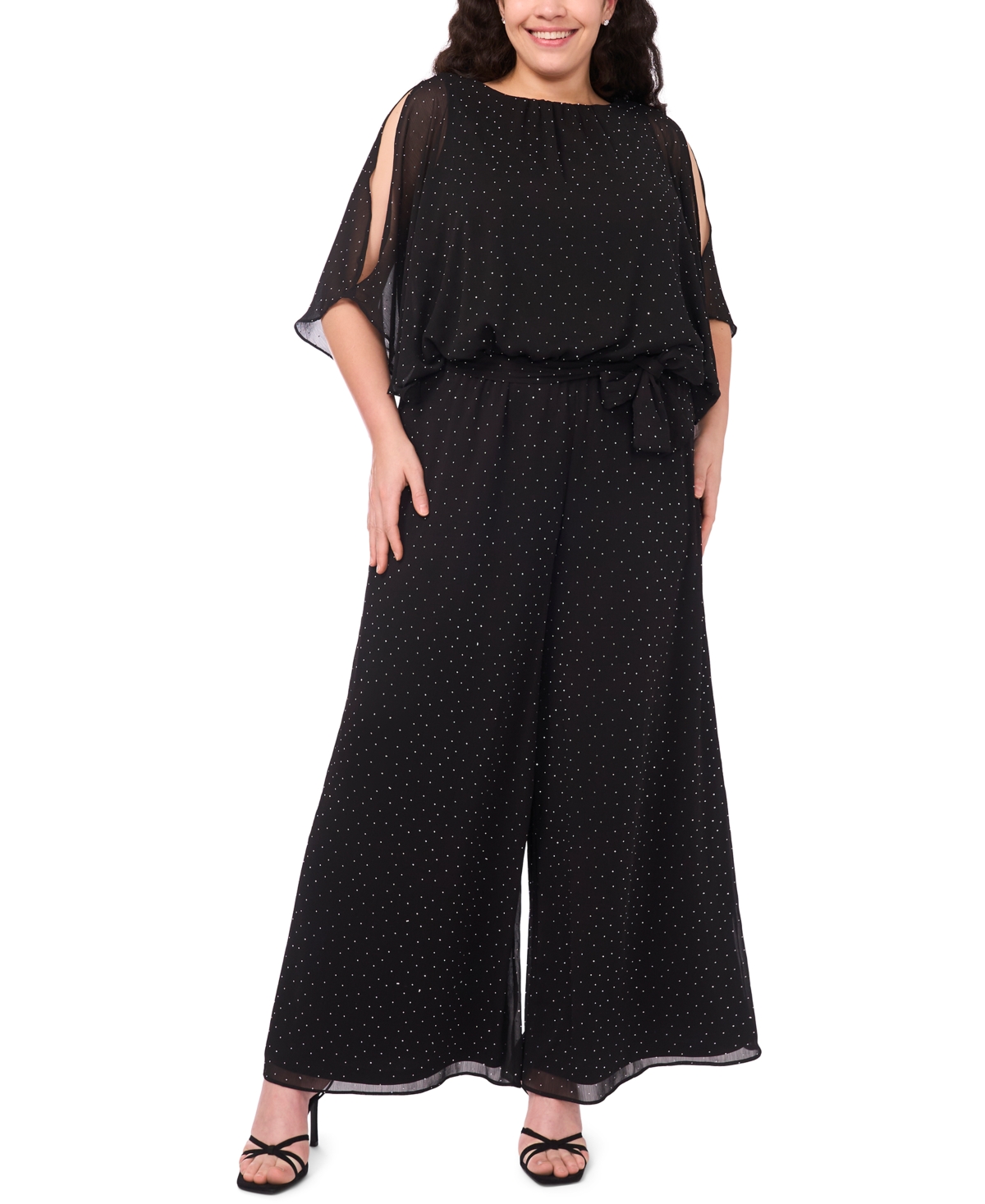 Msk Plus Size Rhinestone Overlay Boat Neck Jumpsuit In Black
