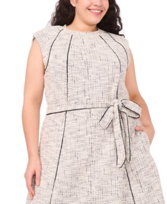 Plus Size Short-Sleeve Tweed Knit Midi Dress