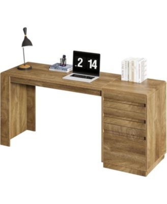 Gaming Desk, Computer Desk with 3 Drawers, Farmhouse Study Table with Storage Cabinet