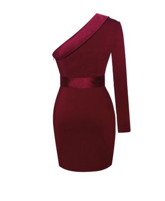 Women's Silver Night Wine Red Sequin Crepe Tuxedo Blazer Dress