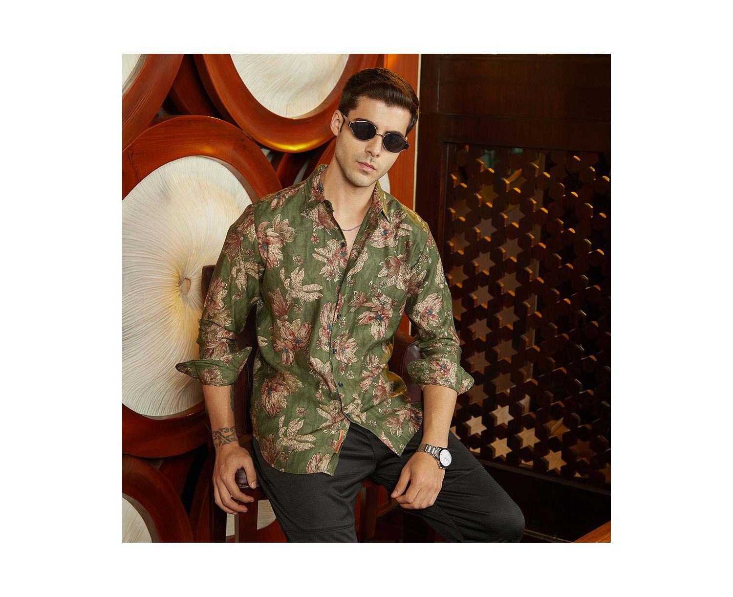 Men's Olive Green Withering-Bloom Shirt