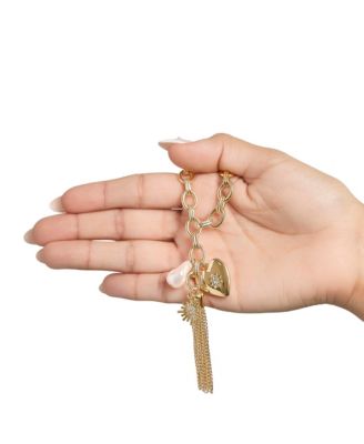 Multi-Charm Tassel Hoop Earrings