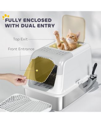 Stainless Steel Litter Box with Lid, Extra Large Cat Litter Box