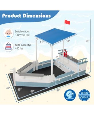 Pirate Ship Sandbox with Canopy with Bench Seats and Bottom Liner
