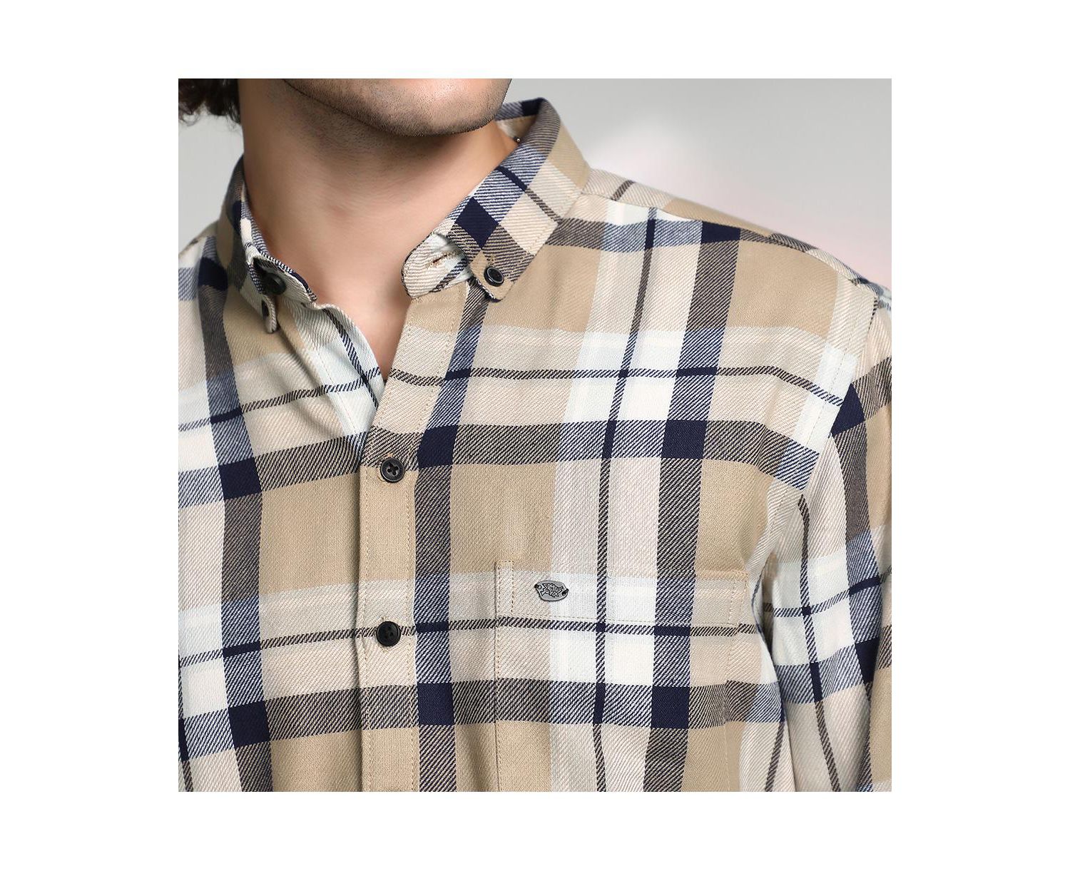Men's Sand Beige Shadow-Checkered Shirt