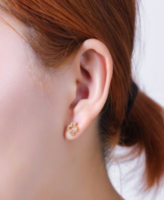 Cubic Zirconia And Crystal Clover Stud And Hoop Earring Set