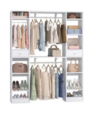58" - 90'' W MDF/Metal Closet System with 2 Drawers, 3 Hanging Rods and Shelves Large Walk-in Closet Organizer