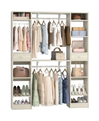 58" - 90'' W MDF/Metal Closet System with 2 Drawers, 3 Hanging Rods and Shelves Large Walk-in Closet Organizer
