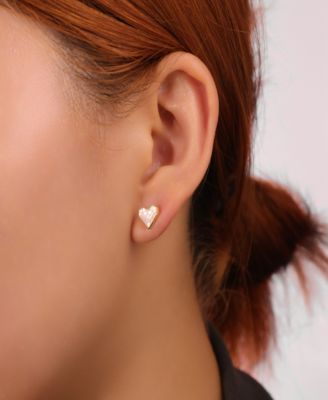 Mother Of Cultivated Pearl Inlay Heart Post Stud, Cubic Zirconia Endless Hoop Plain Heart Endless Hoop 3Pair Ear Set