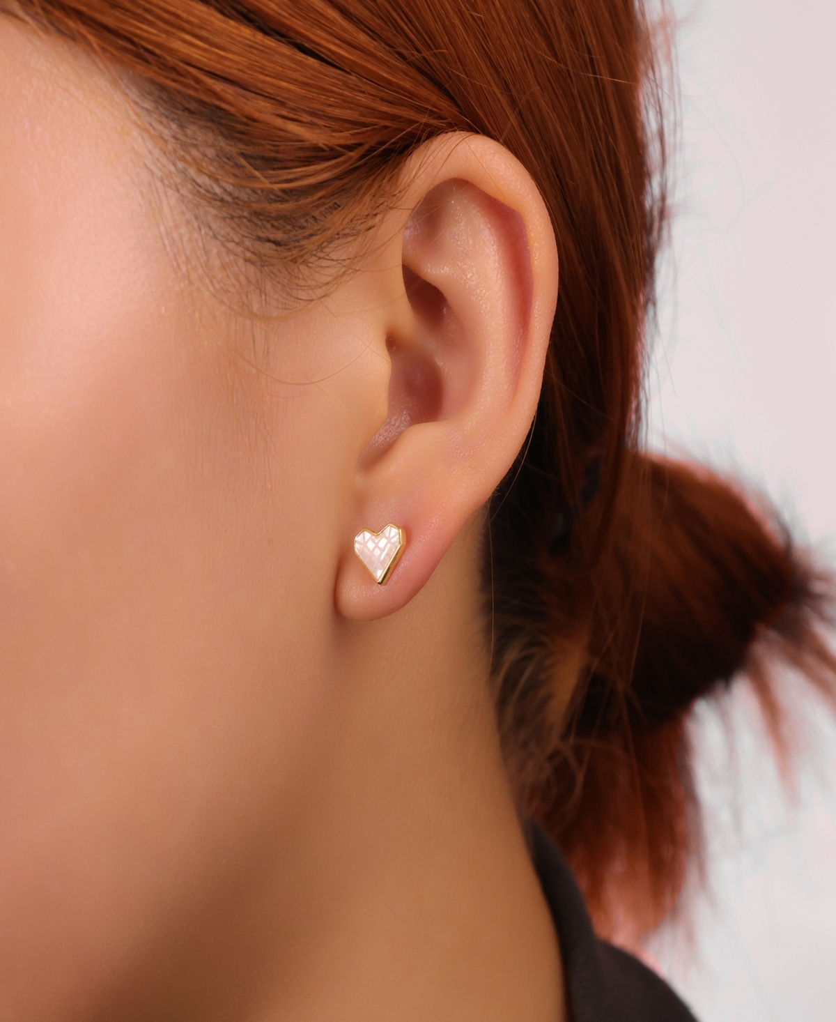 Unwritten Mother Of Cultivated Pearl Inlay Heart Post Stud, Cubic Zirconia Endless Hoop Plain Heart Endless Hoop 3Pair Ear Set