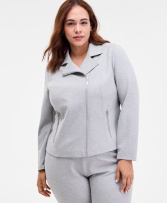 Plus Size Notched Collar Cropped Moto Jacket