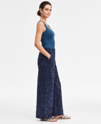 Women's Sequin Eyelet Wide-Leg Pants, Macy's Exclusive