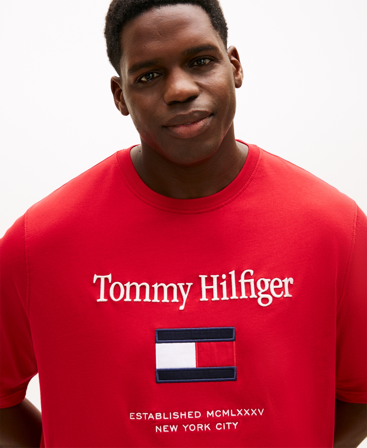 Tommy Hilfiger Men's Big & Tall Embroidered Flag T-shirt In Red
