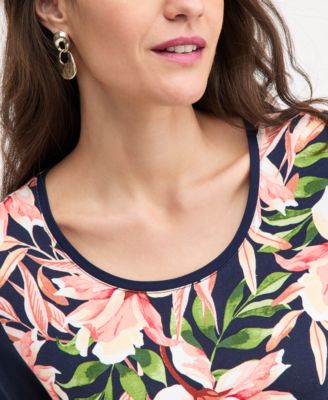 Petite Christa Cascade 3/4-Sleeve Scoop Neck T-Shirt, Macy's Exclusive